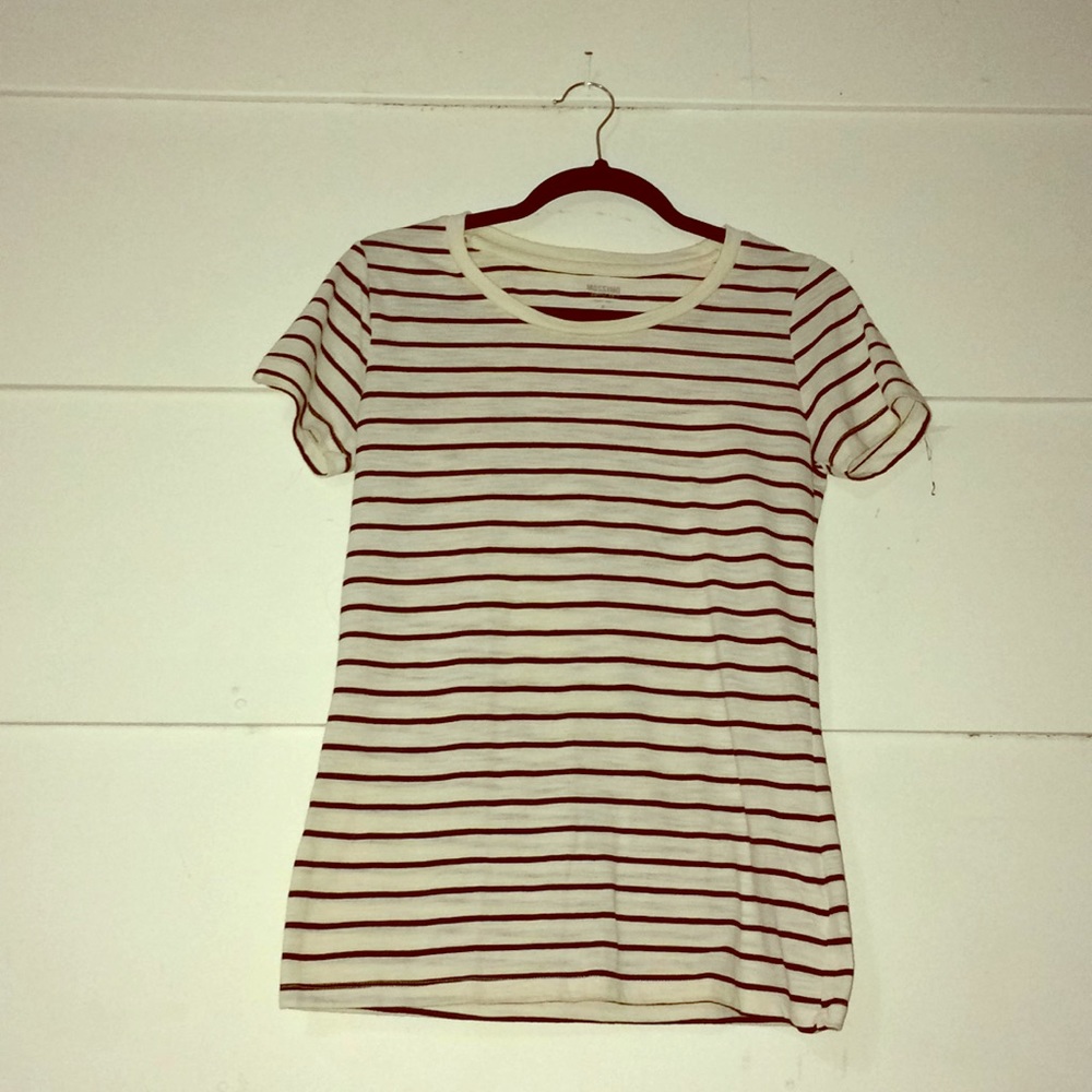 Mossimo Black & White Stripe Crew Neck Med Basic